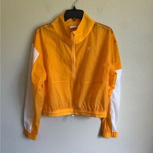 NWOT Gymshark White Orange Colorblock Logo Cropped Athletic Quarter Zip Womens M